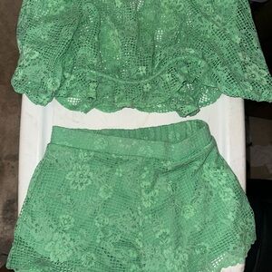 Green Lace Top and Shorts Set by Culture